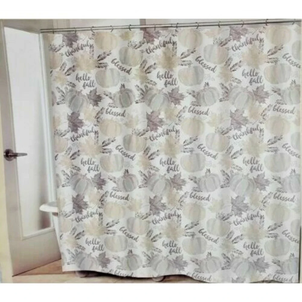 Avanti Thanksgiving Pumpkins Fabric Shower Curtain Leaves Thankful Blessed Fall